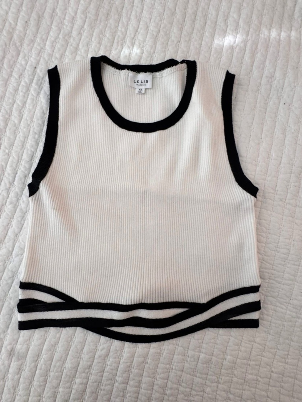 Le Lis White Ribbed Tank with Black Contrast Trim